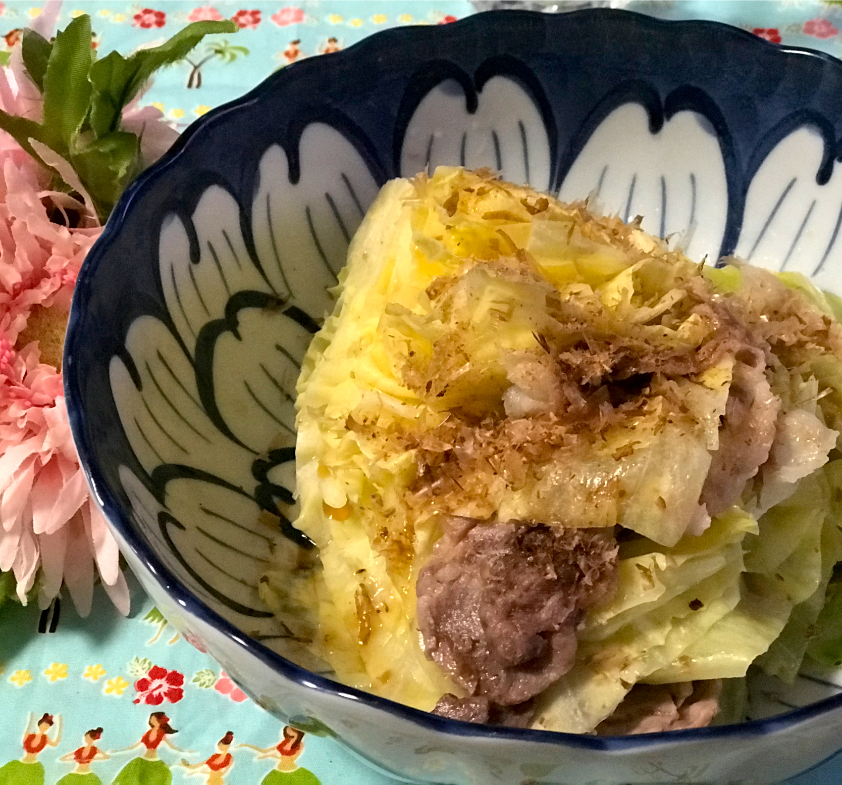 ぽっちさんの料理 キャベツと豚肉のはさみ蒸し♬おろしポン酢かけ