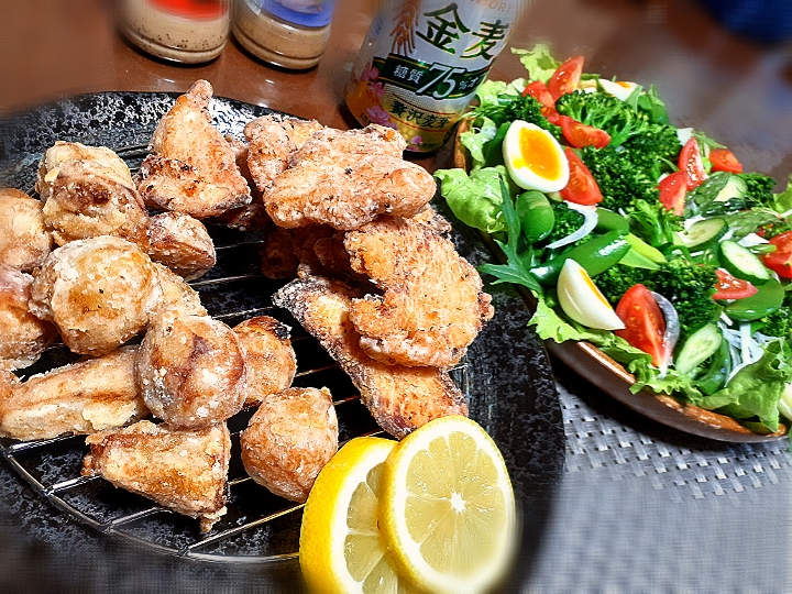 春野菜サラダ🥗
鶏胸肉🐔
里芋　竜田揚げ