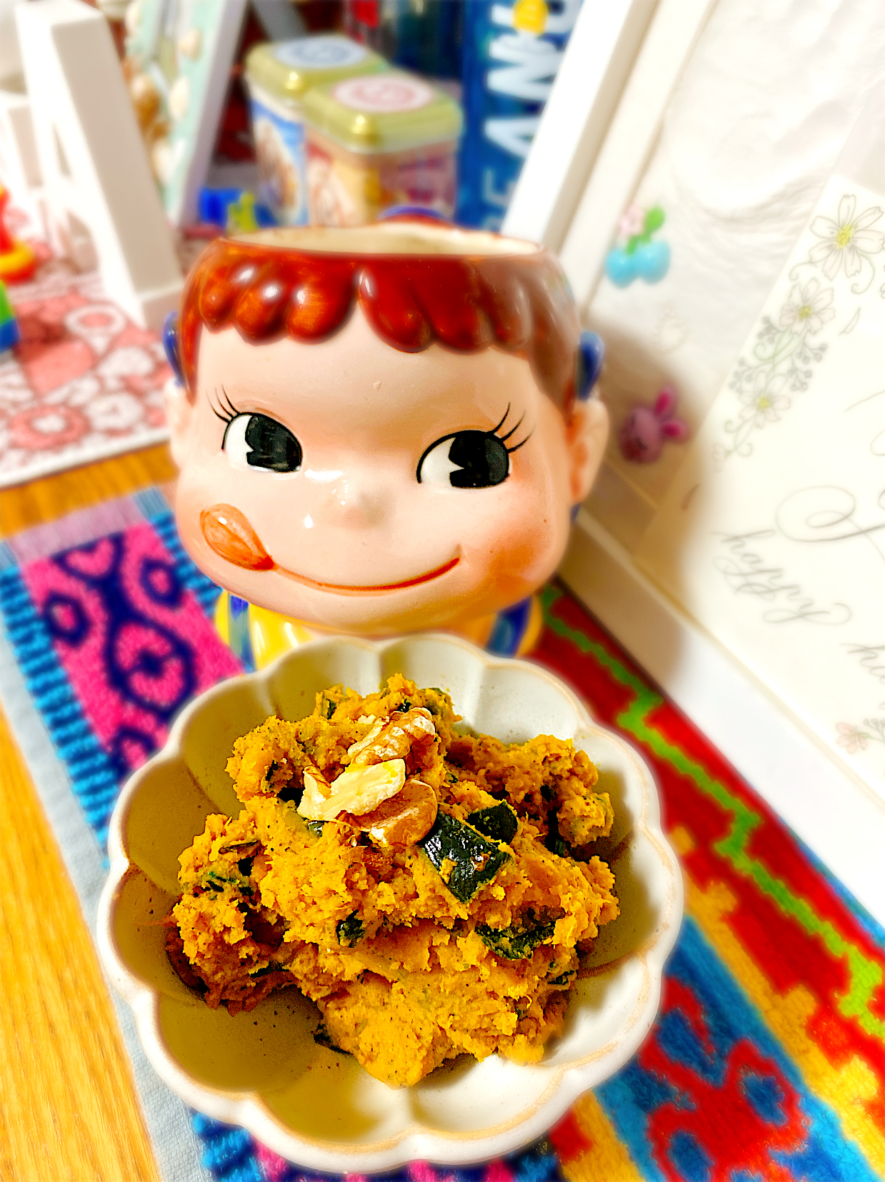 ノンマヨでもしっとり♡ピーナッツバターきな粉ヨーグルトかぼちゃサラダ。