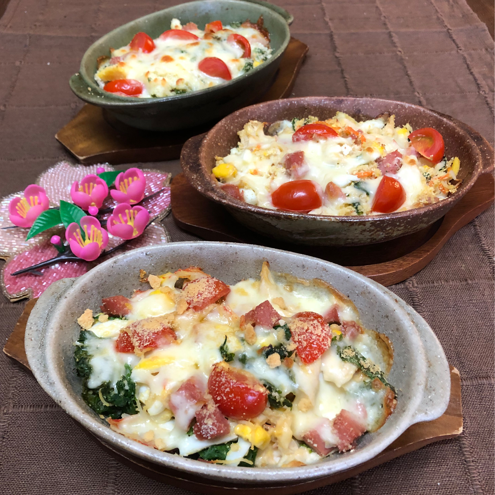 おから小松菜🥬トマト🍅チーズ🧀グラタン🌸