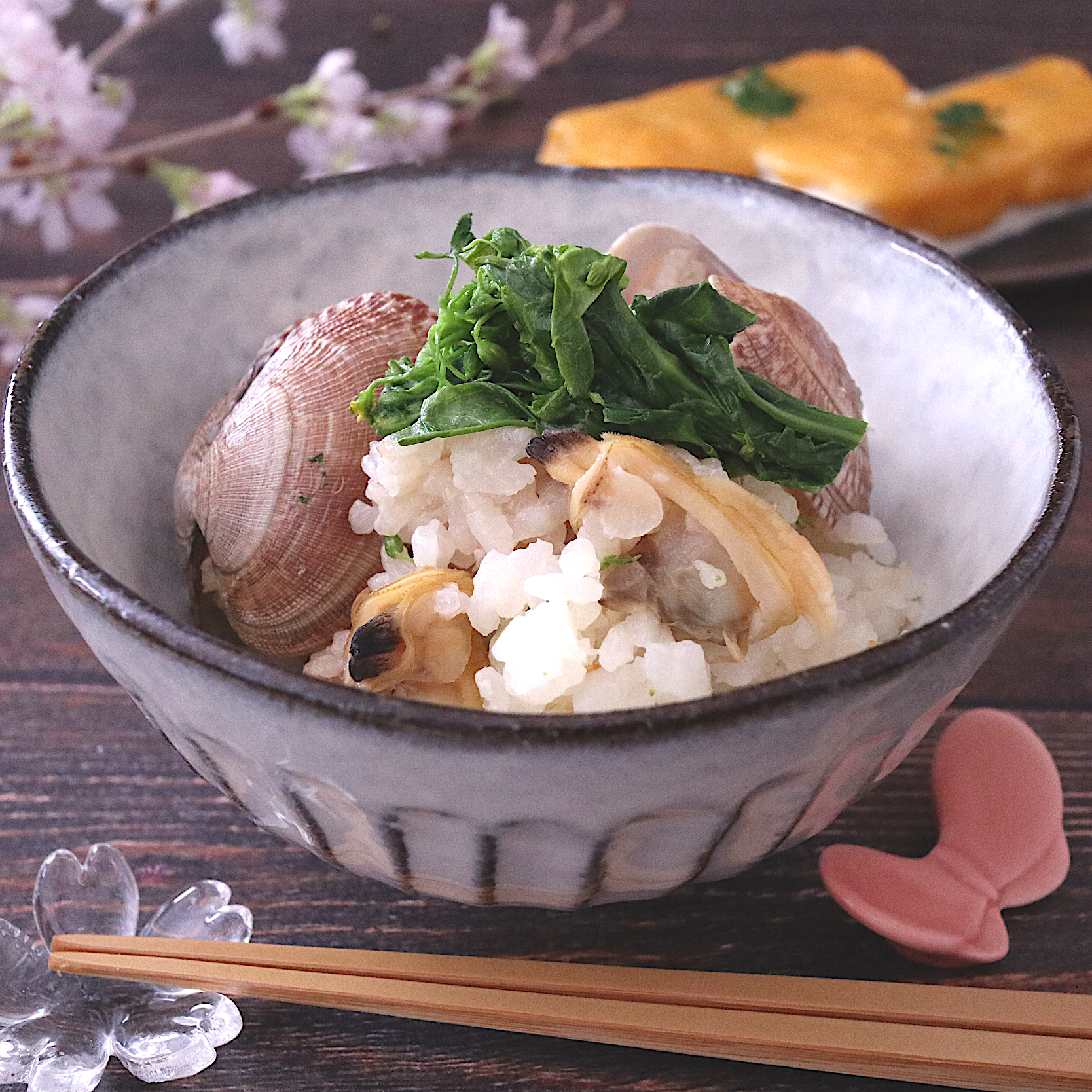 菜の花とあさりと桜えびの炊き込みご飯