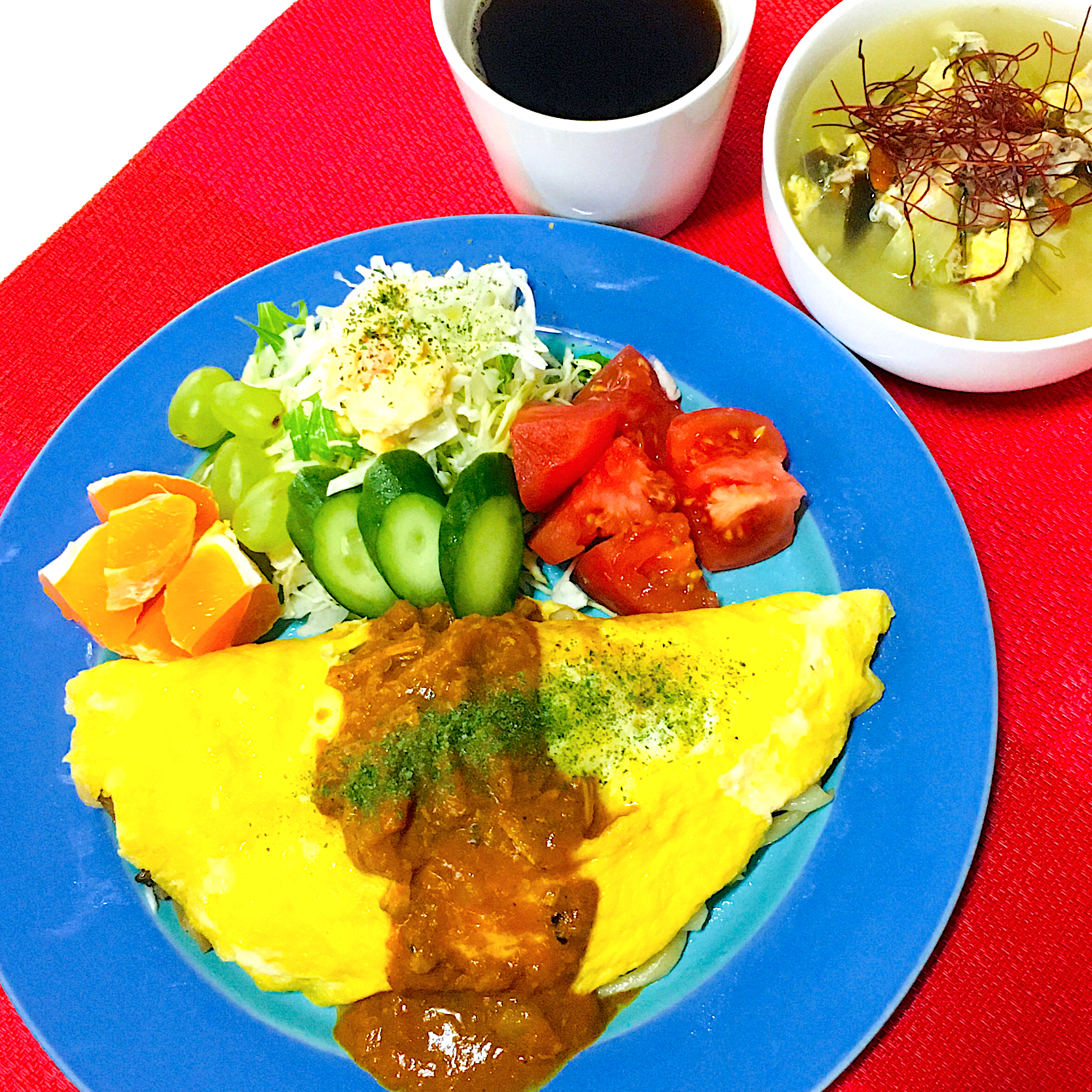 ハッピーモーニングセット💖✌️朝カレー生活219日目🤗焼うどんオムレツにスパイスチキンカレー🍛