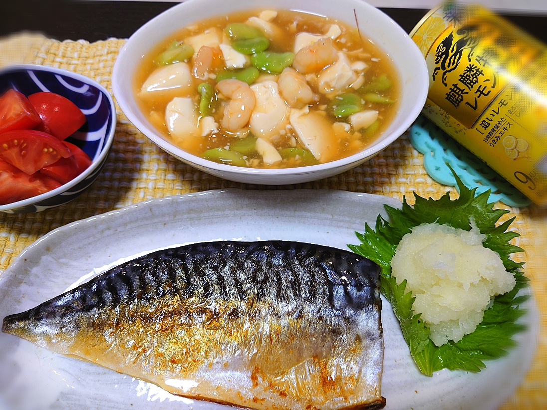 ★小料理屋ちえこ　お品書き★
❇️塩さば
❇️そら豆と海老の餡かけ豆腐