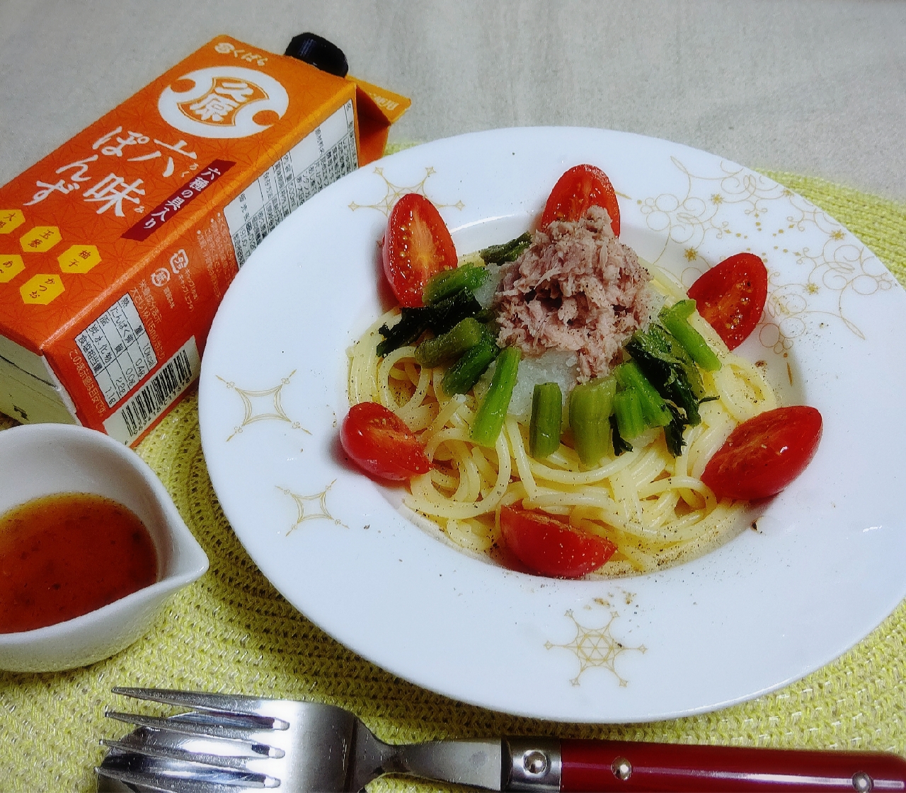 かぴちゃんの阿蘇高菜と大根おろしとツナのぽん酢スパ♡