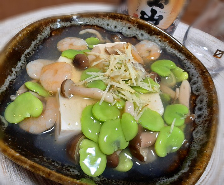 chiecoさんの料理
　空豆と海老の餡掛け豆腐