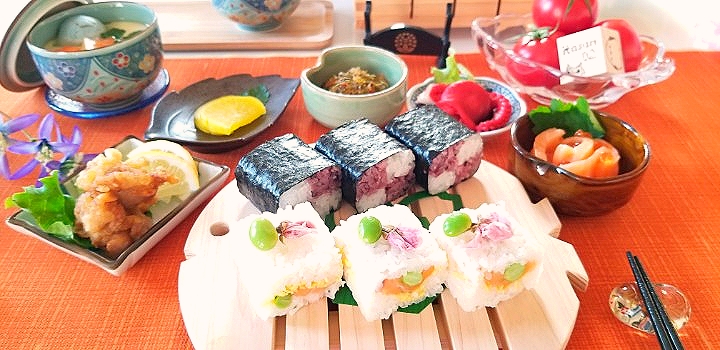 【鬼滅の刃】リスペクト＊ハスカップで色付けした市松模様のお寿司と、桜寿司