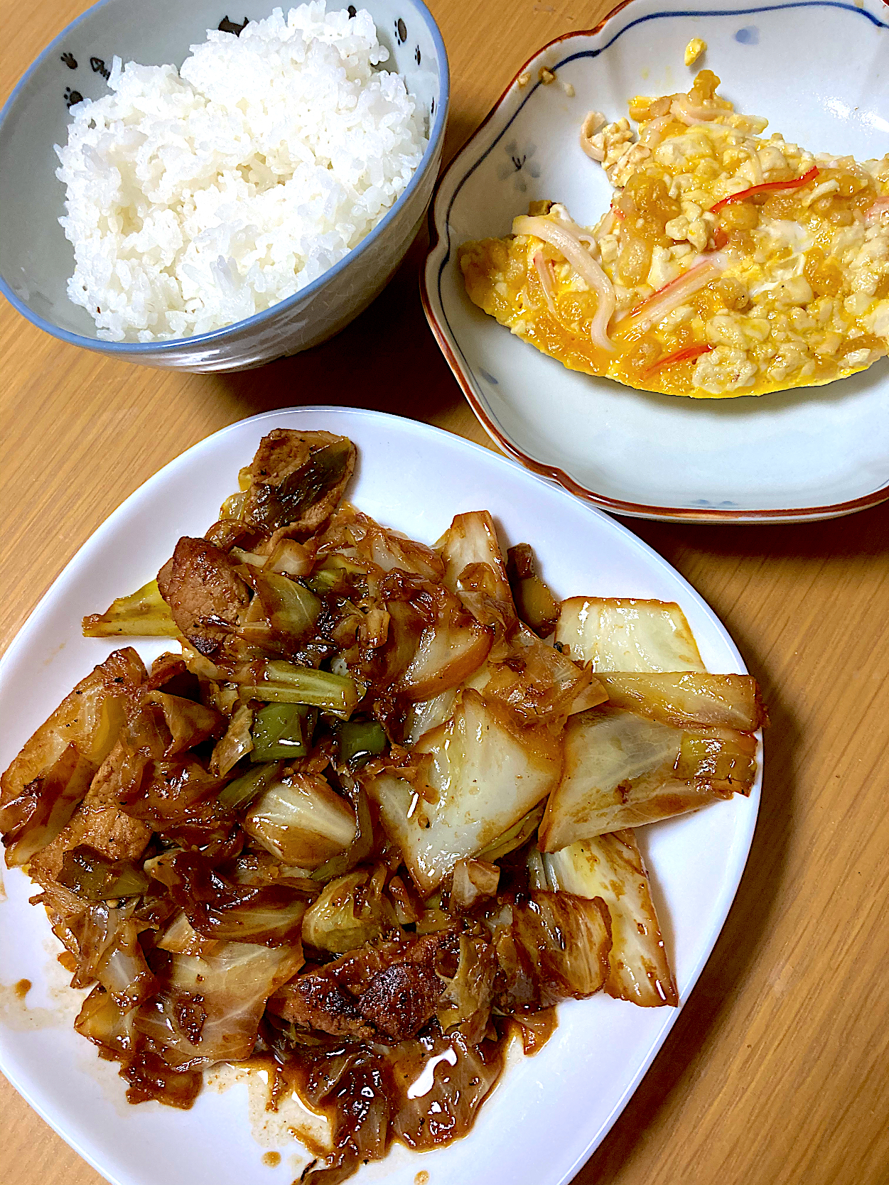 回鍋肉&豆腐と揚げ玉の卵とじ
