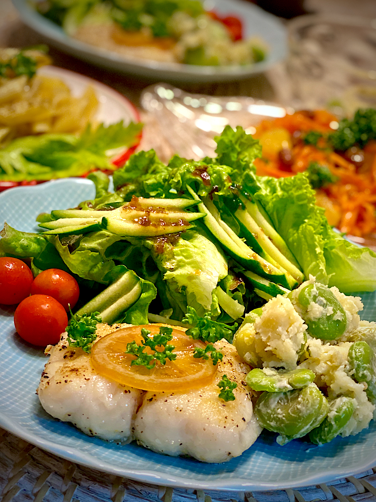 白身魚のムニエル✨そら豆のポテトまみれ添え😋