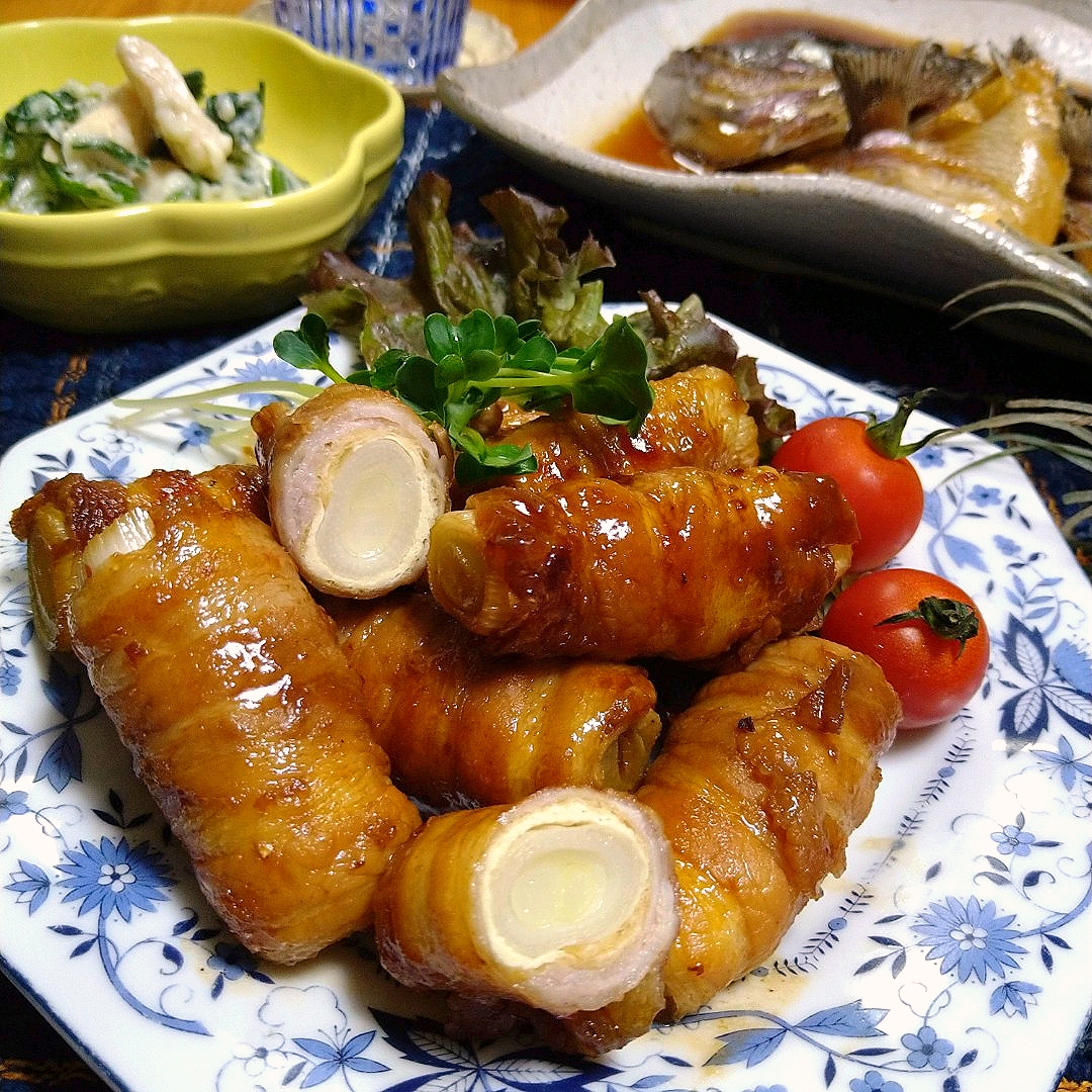 ポトスさんの料理 ネギと油揚げの豚肉巻き