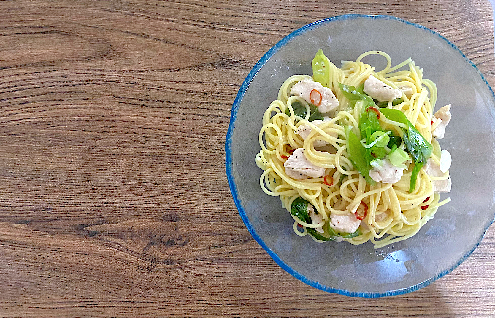 鶏肉と九条ねぎのペペロンチーノ