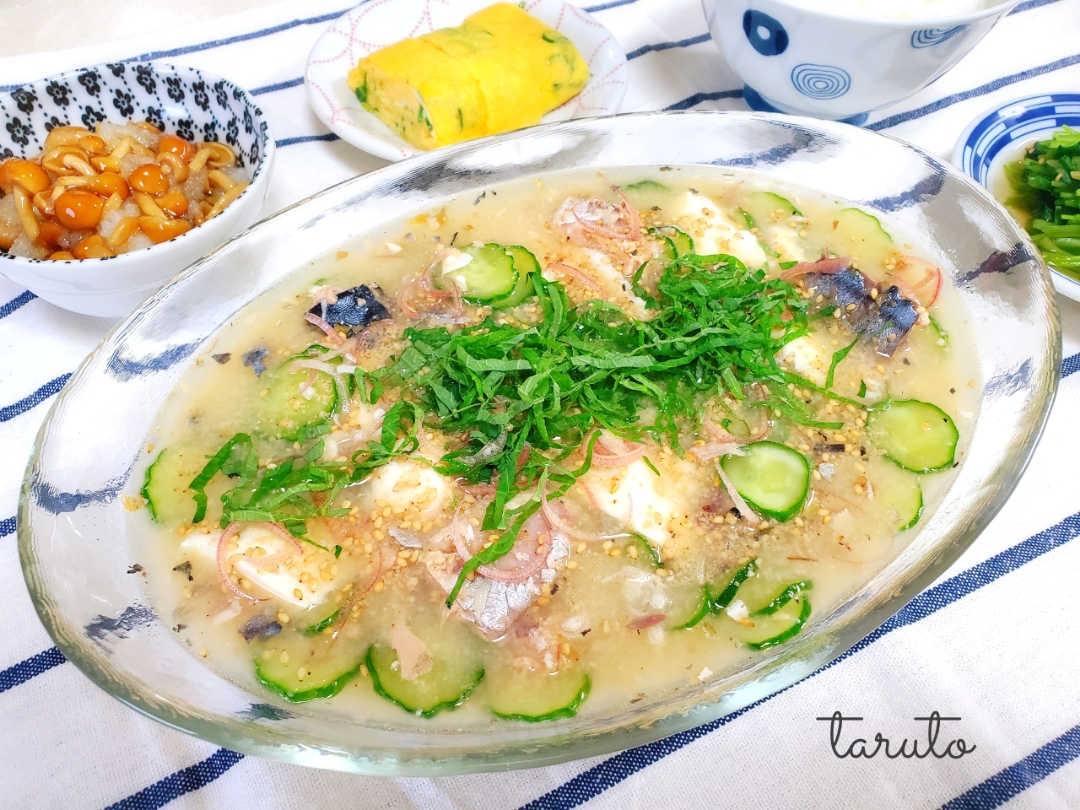 サバ缶🐟de簡単冷や汁朝ごはん😋🍚