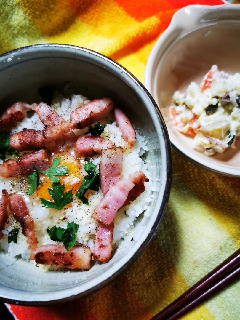 カルボナーラ風たまごかけご飯(•‿•)