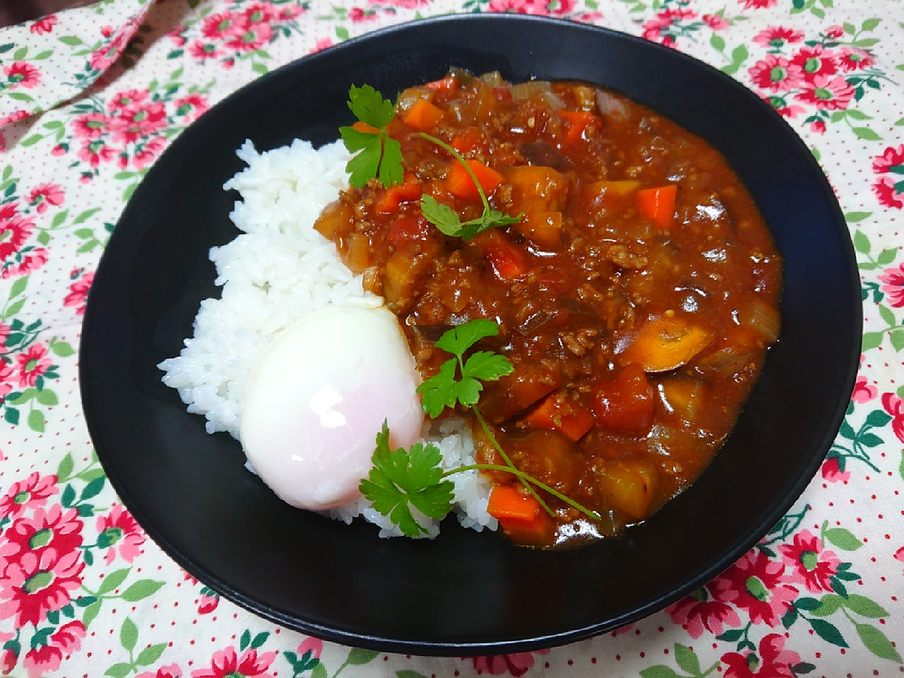 キーマカレー・温玉乗っけ✨