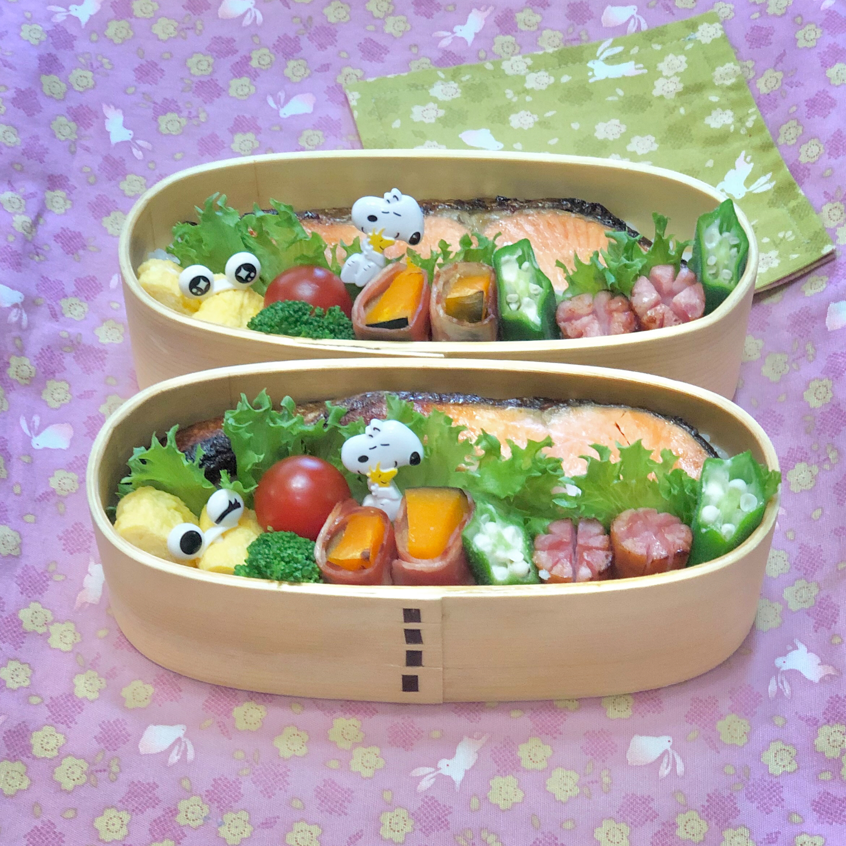 塩鮭グリル☘の双子ちゃんお弁当💙❤️ 6/3木