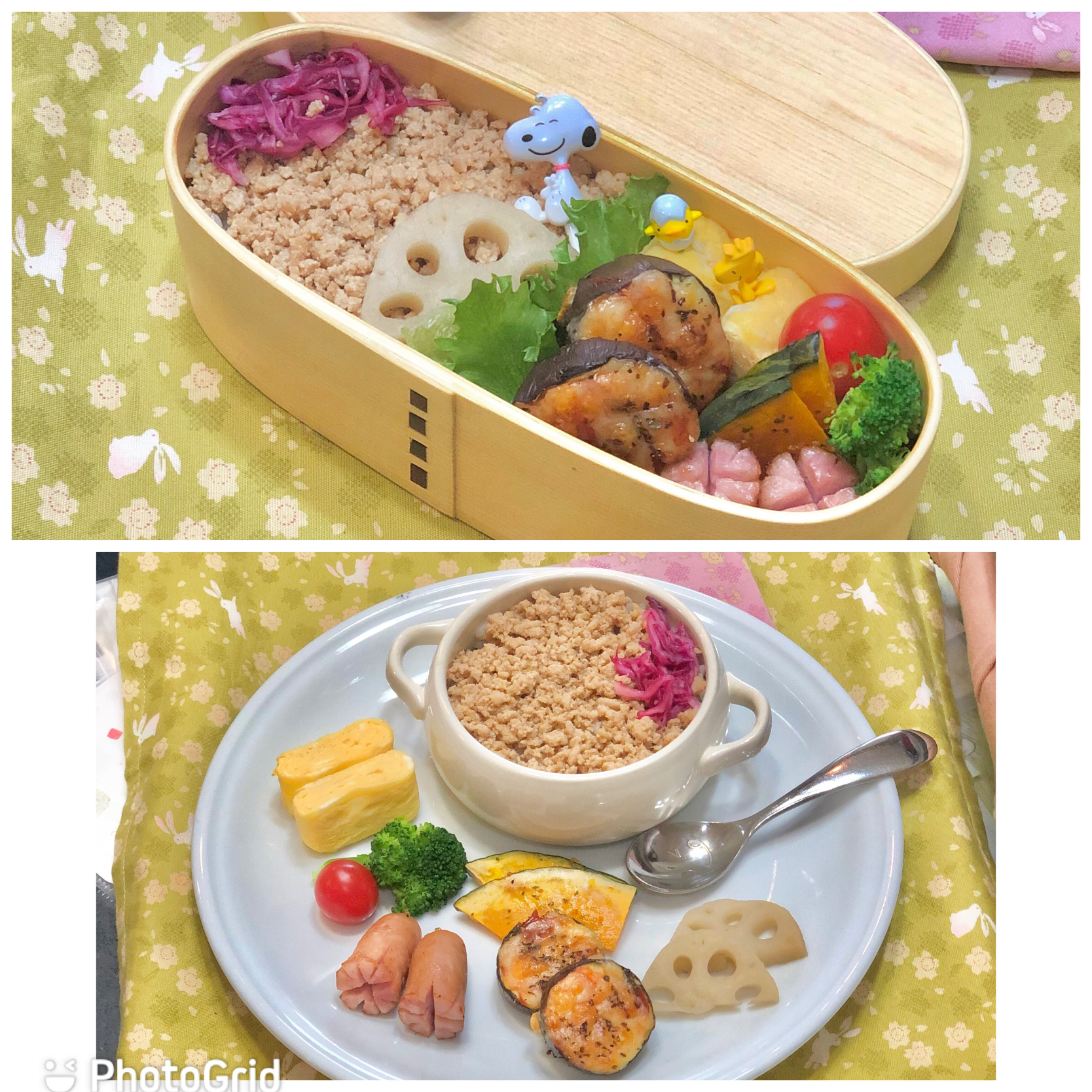 鶏そぼろ☘の💙ちゃんお弁当❤️ちゃんプレートランチ　9/29水