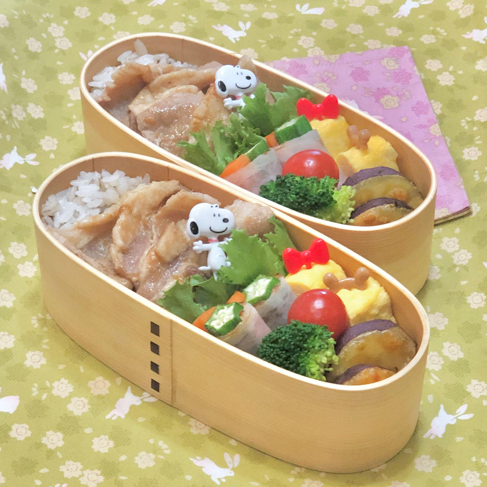 豚ロース生姜焼き☘の双子ちゃんお弁当💙❤️ 9/30木