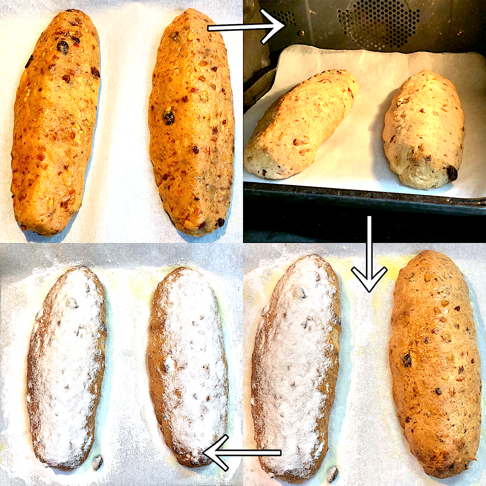 シュトーレン 成形→焼成→溶かしバター→グラニュー糖の代わりにパルスイート→クールダウン