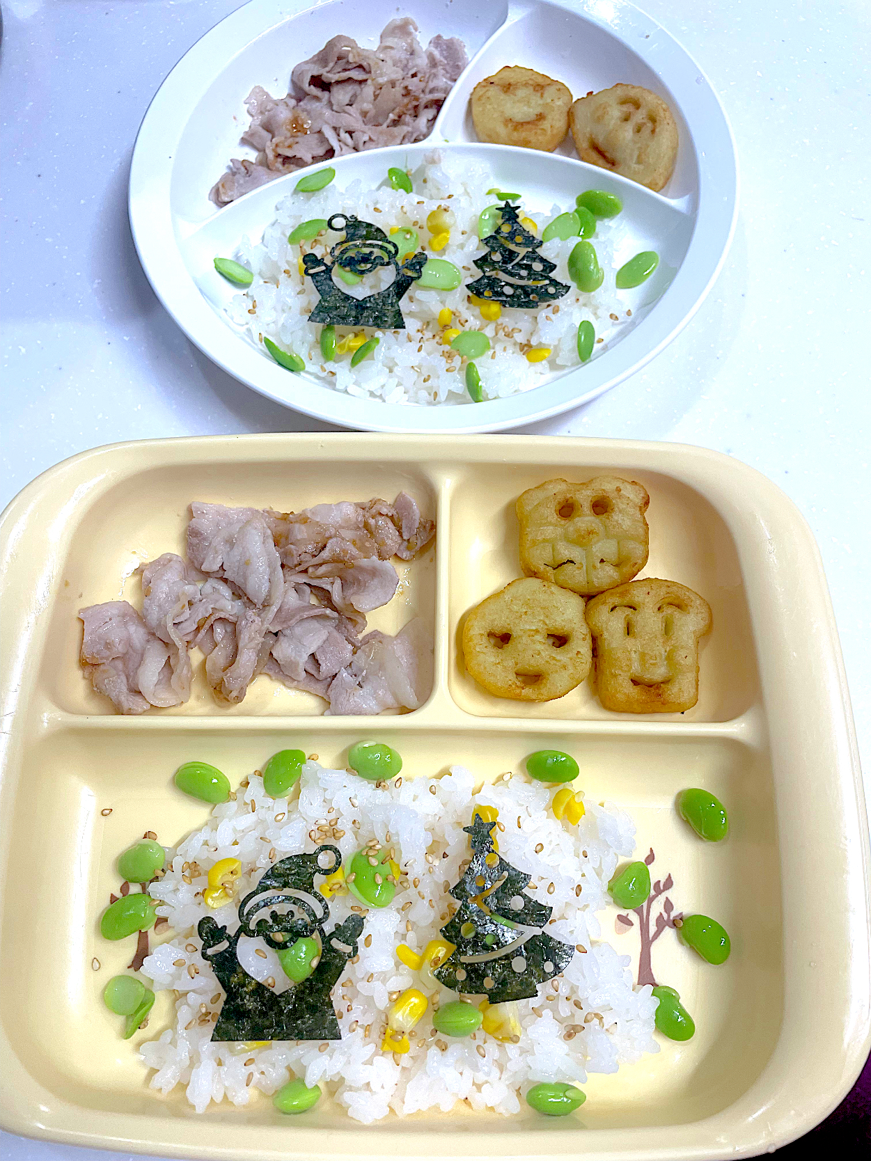 〜息子達の晩ご飯　クリスマス海苔アート使い切りご飯　幼児食〜2021.12.25