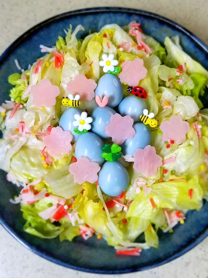 らぴすらずりさんの料理 ライトブルー桜2022🌸ほっこり春色さくらサラダ