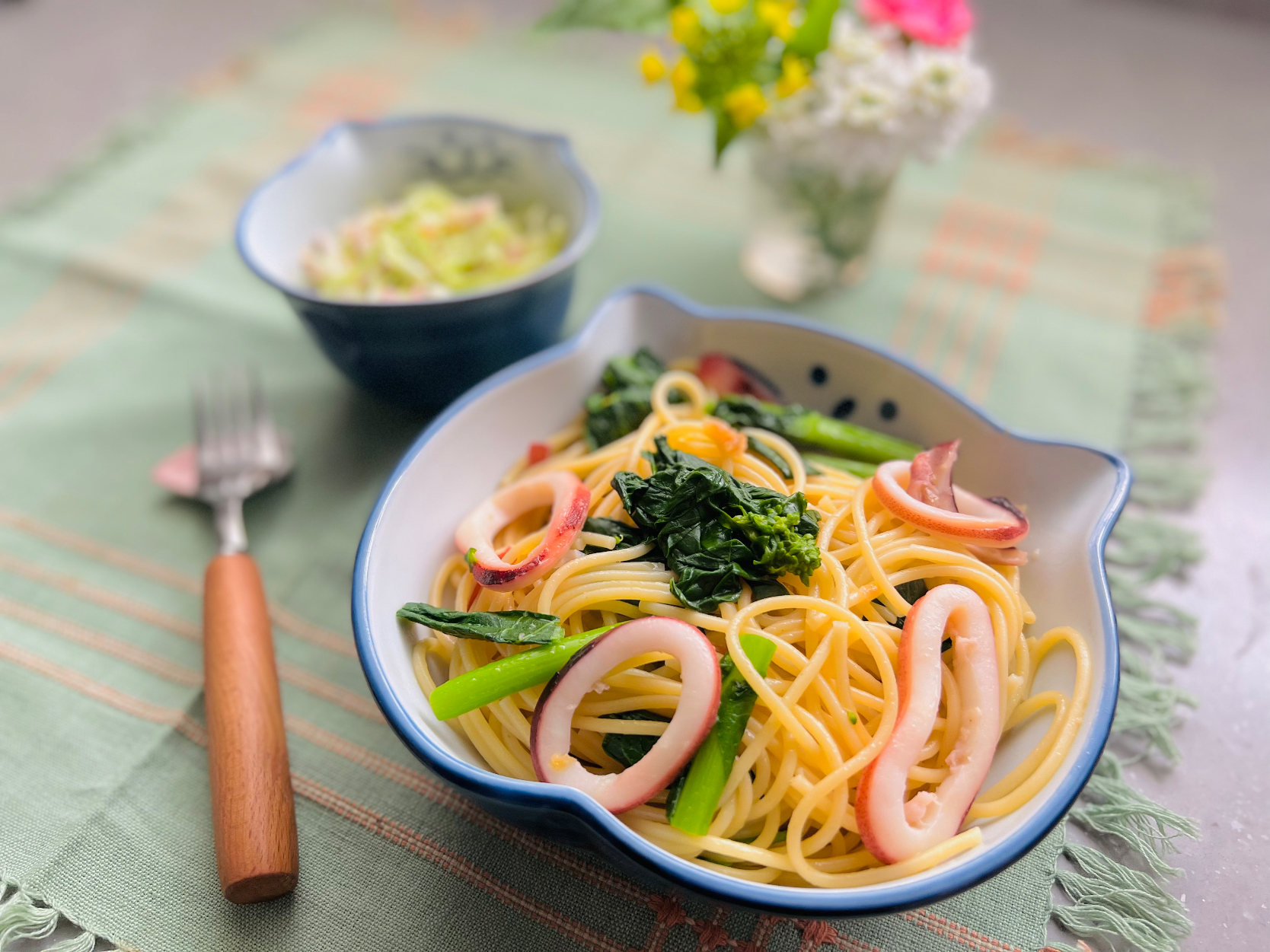 「イカと菜の花の和風パスタ」