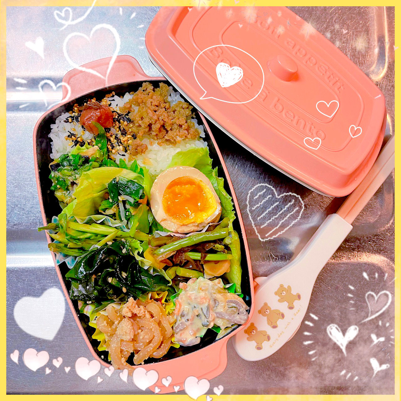 ４／１ ｆｒｉ鯖味噌ネギバター＆彼さんそぼろ弁当🍴