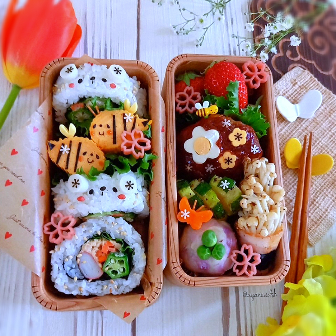 🌱サラダ巻きとハチさん卵焼き🐝弁当🌱