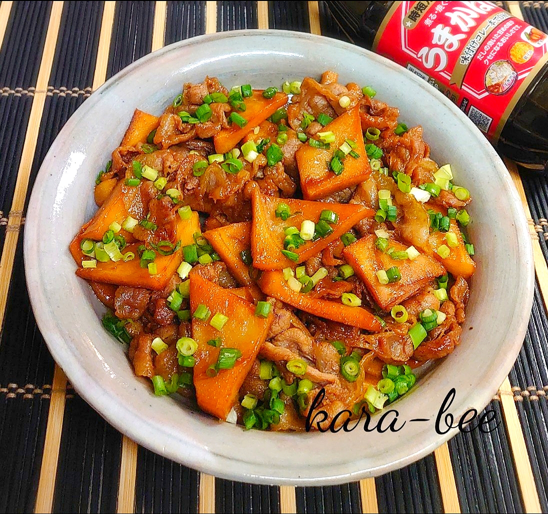 白飯どろぼう♪旬たけのこと豚バラの甘辛うまかシャン炒め