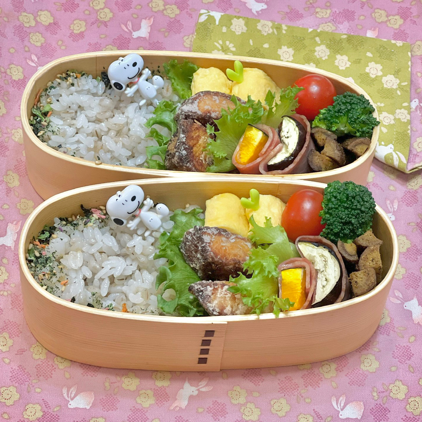 ブリの竜田揚げ☘️の双子ちゃんお弁当💙❤️ 4/16土