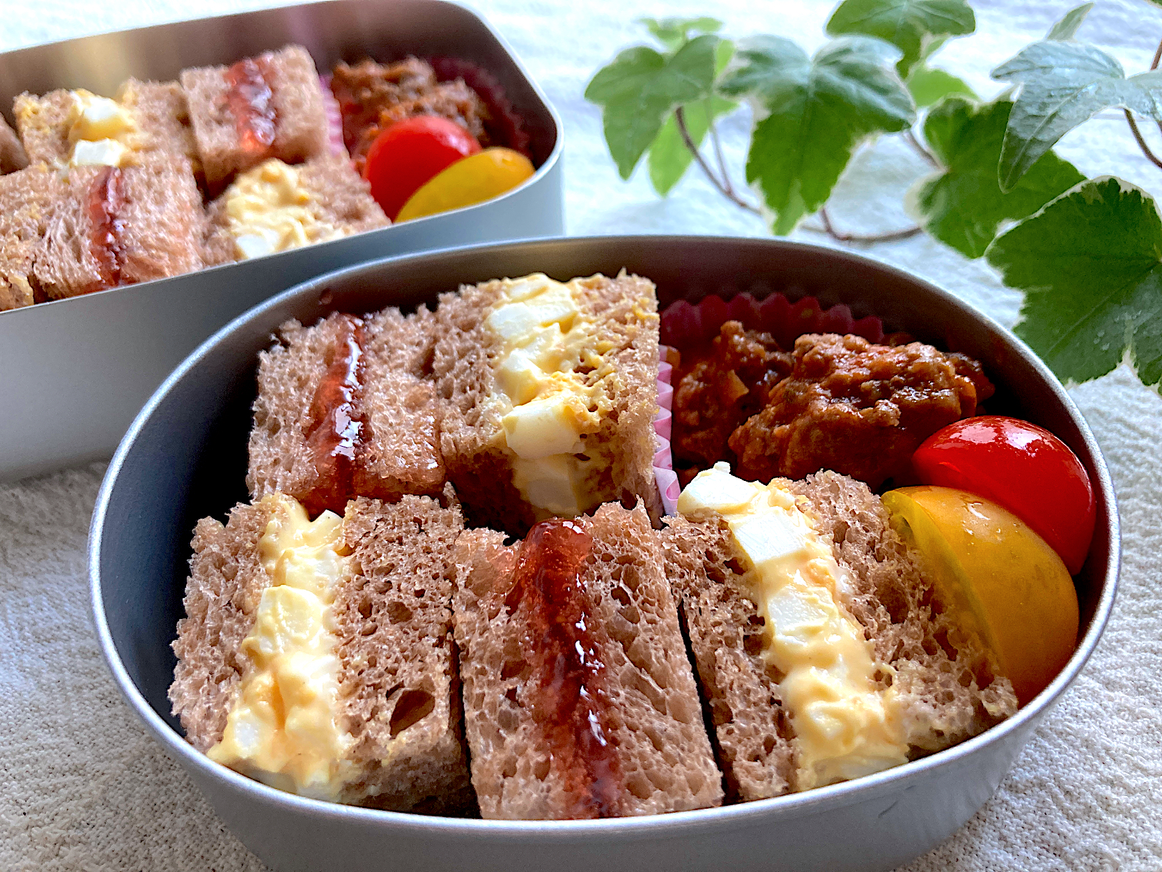 ＊サンドイッチ🥪＆お豆腐入りのミートボール＊ちびたんとべびたんの幼稚園お弁当＊