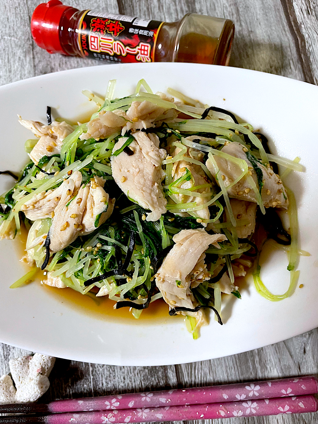 からあげビールさんの料理 【おうち居酒屋ごはん】ささみと水菜のヘルシー塩こんぶラーぽん和え