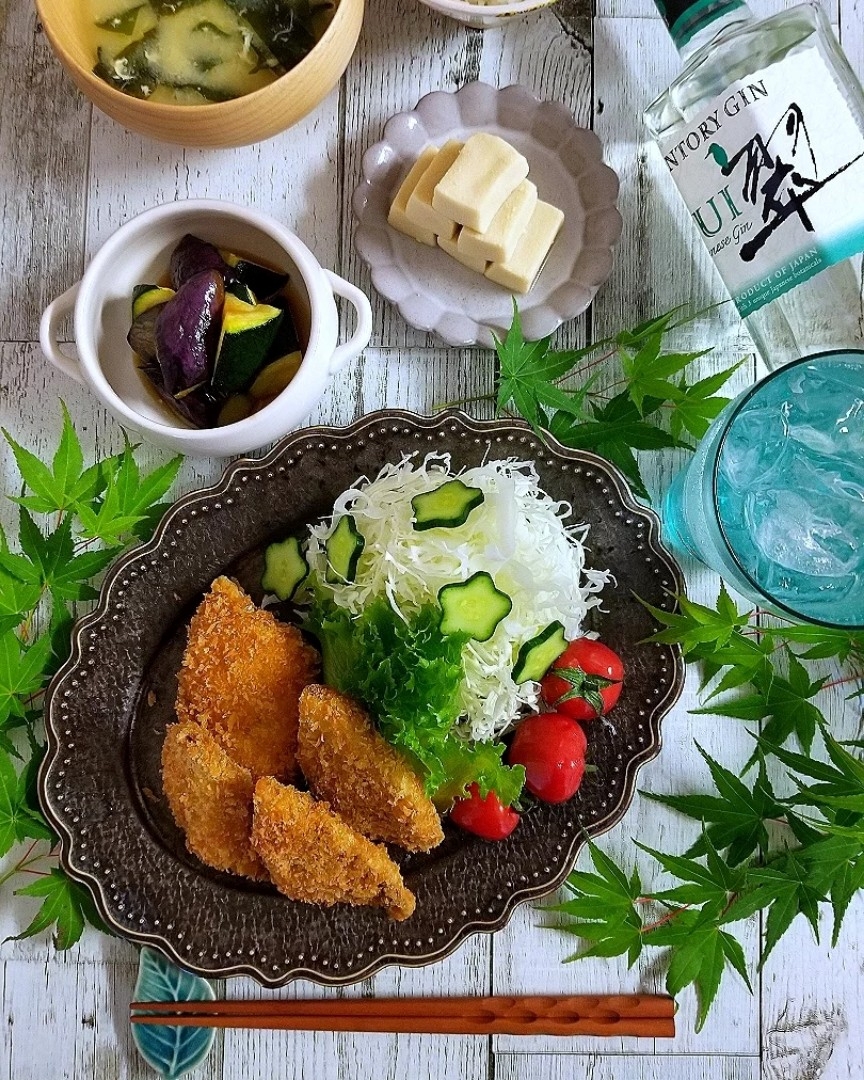 アジフライ
ズッキーニ茄子揚げ浸し
高野豆腐煮