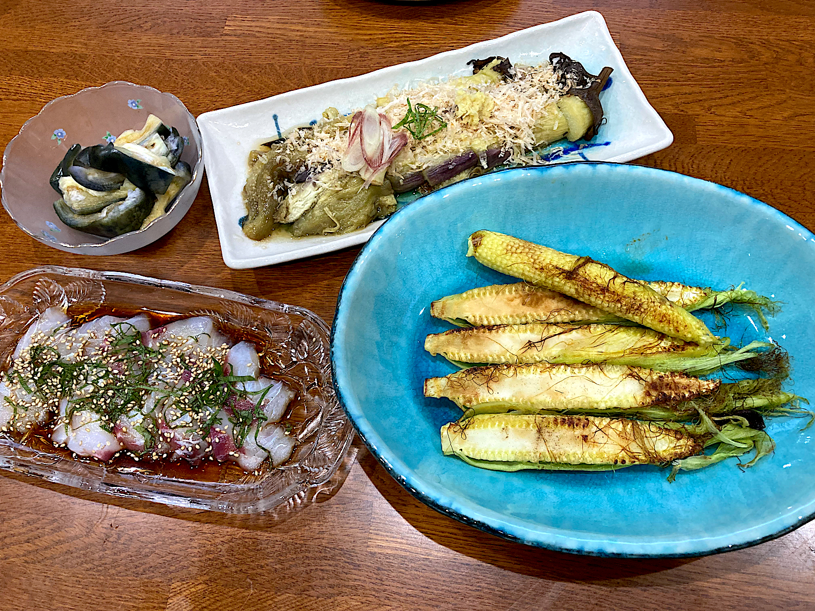 今夜は　採れたて野菜＆友人釣果🐟