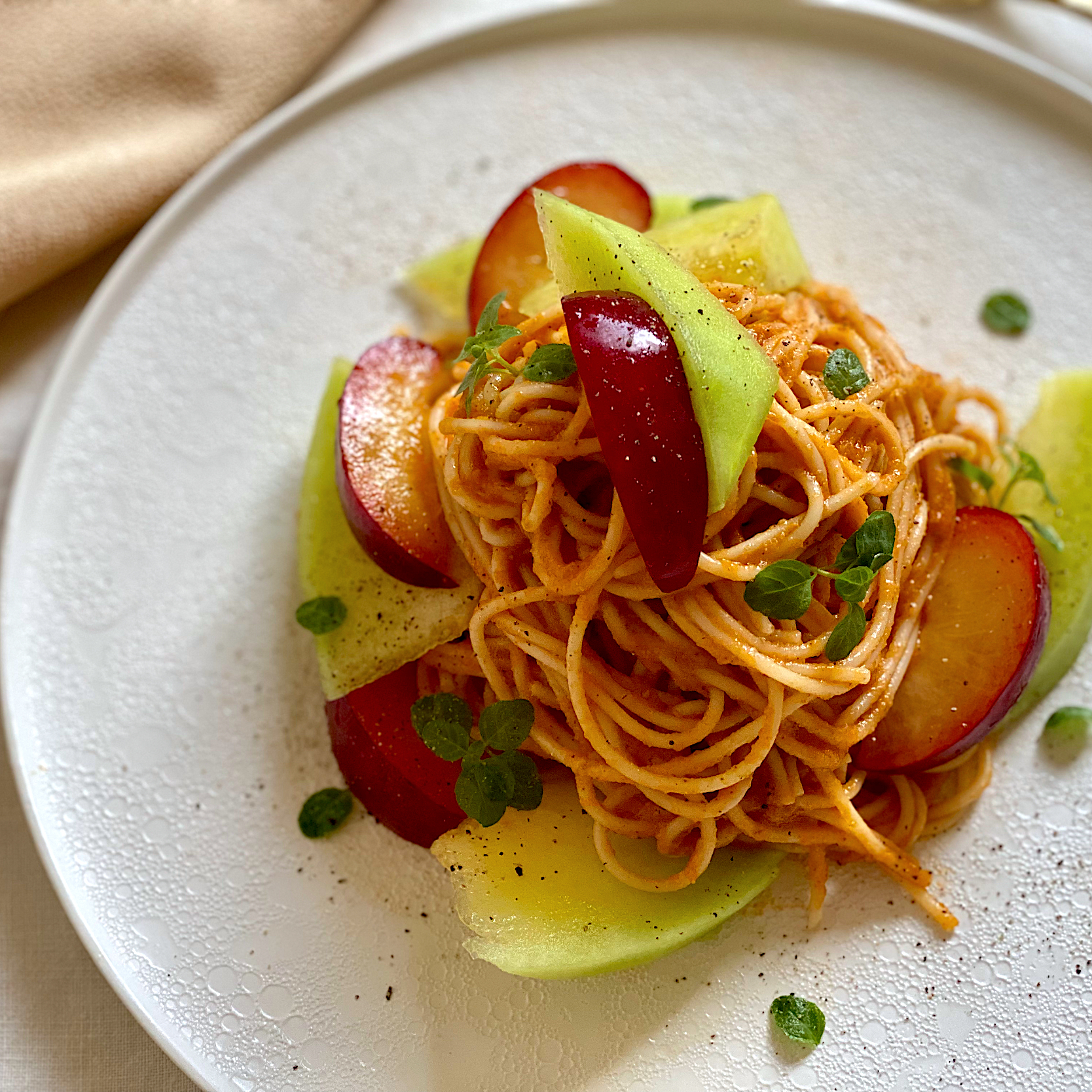 🍅🍝🧄トマトガスパチョの冷製パスタ