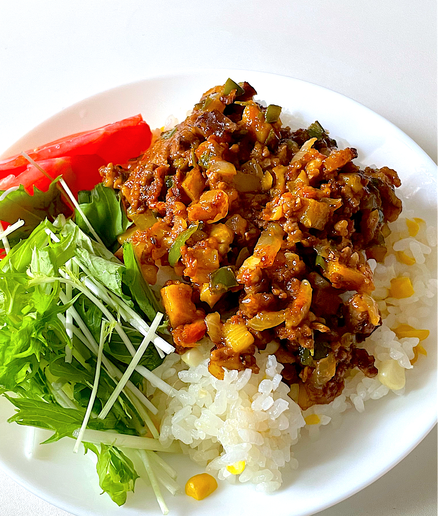 夏野菜のドライカレー  とうもろこしご飯と共に