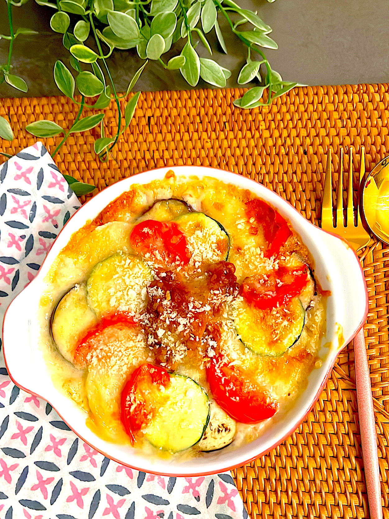 夏野菜の玄米ドリア🍅大豆ミートの肉味噌入り