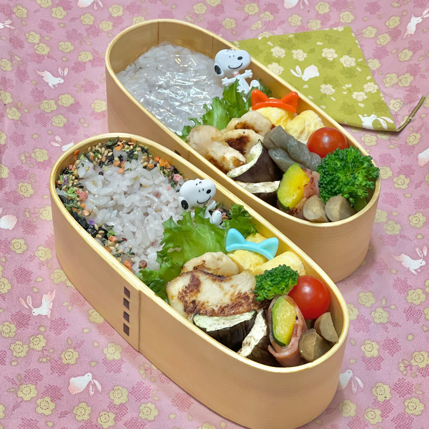 胸肉のマヨ味噌グリル☘️の双子ちやんお弁当💙❤️ 10/7金