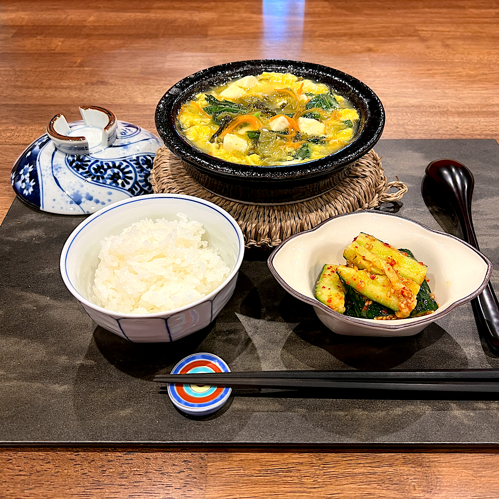 豆腐と高菜漬のうま煮定食