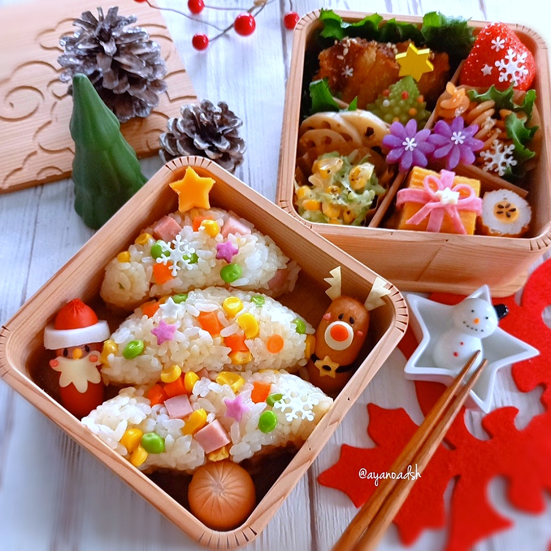 🎄クリスマスツリー弁当🎄
カラフルピラフ風おにぎり