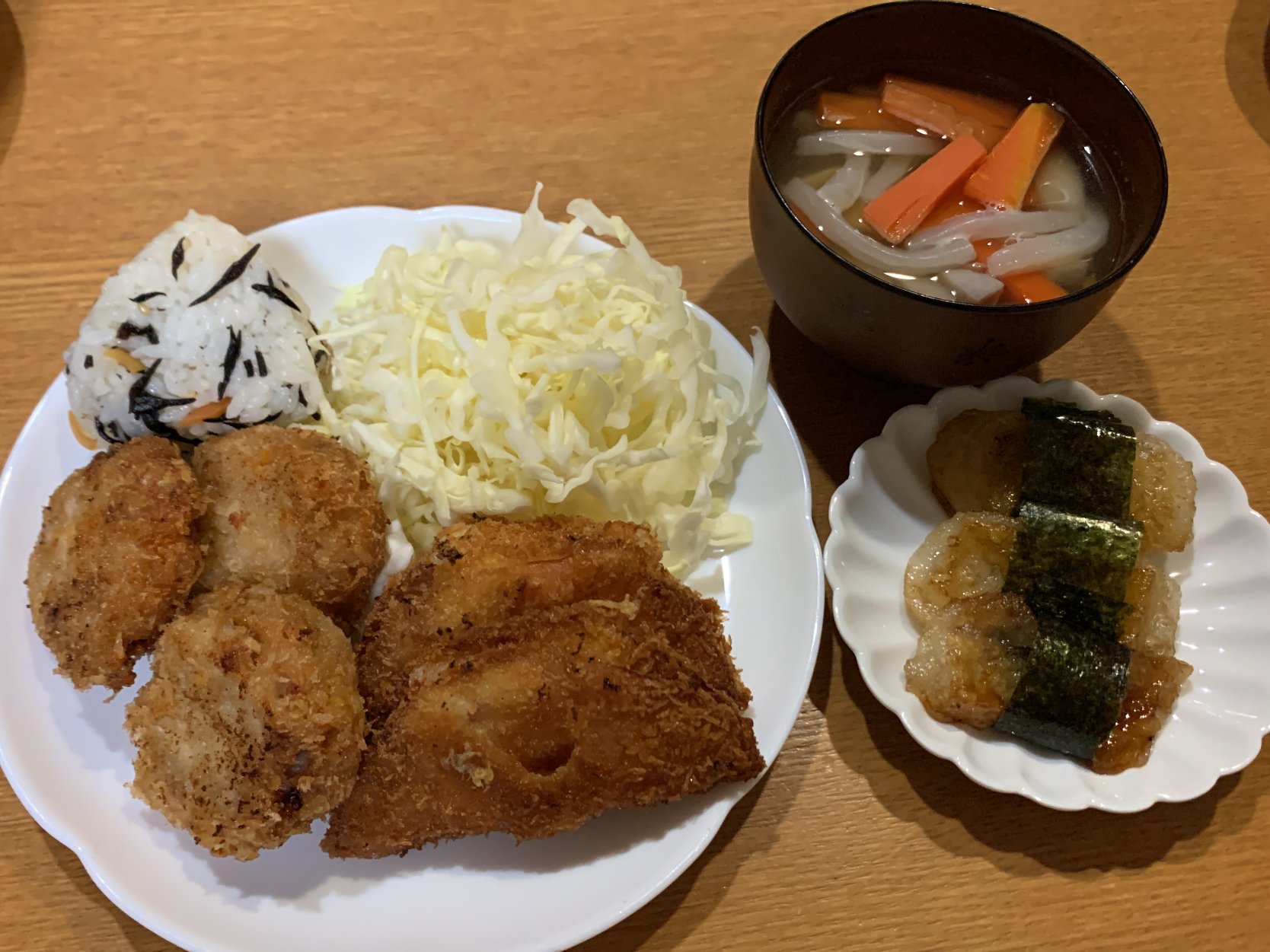 お餅入りハムカツ＆揚げ餅の磯辺風