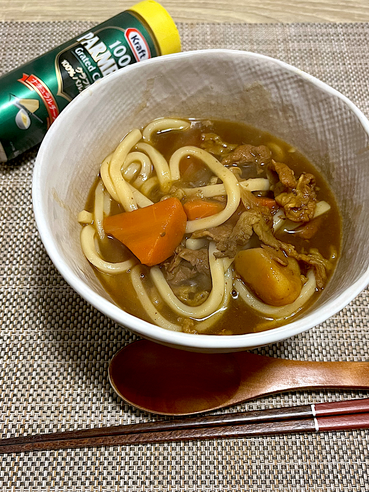 今日の夜ごはん①~カレーうどん（ビーフカレーのリメイク）~