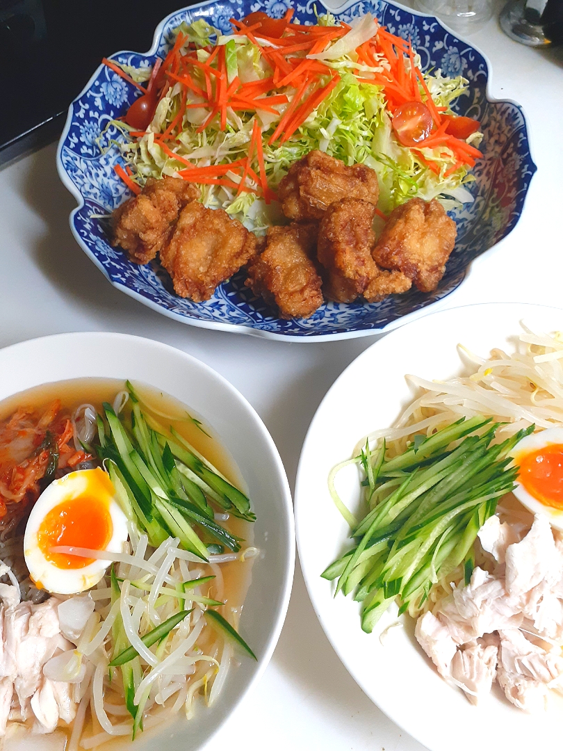 ☆夕飯☆余り物。冷やし中華と冷麺(笑)季節感なし