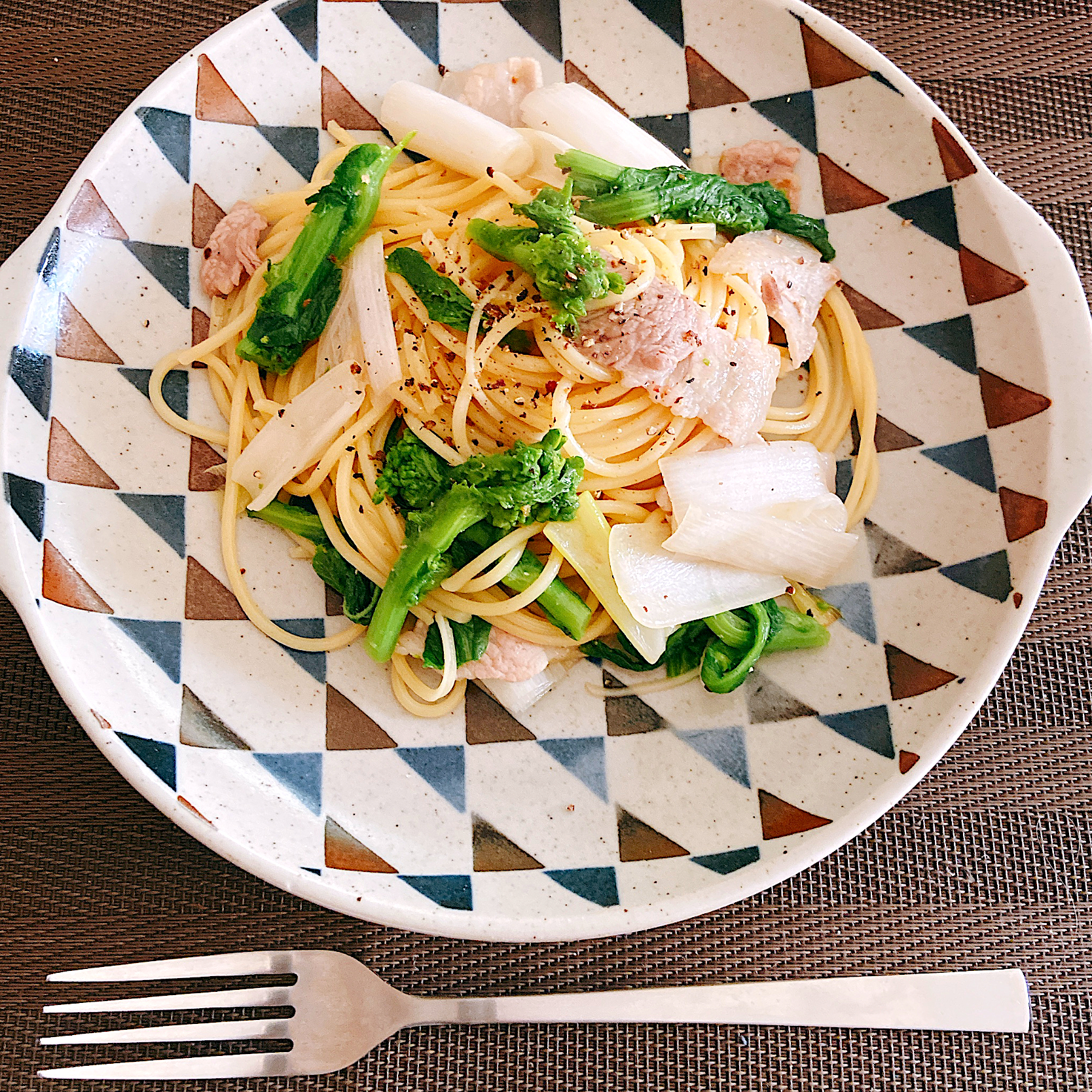 矢切ねぎと房総菜花のパスタ