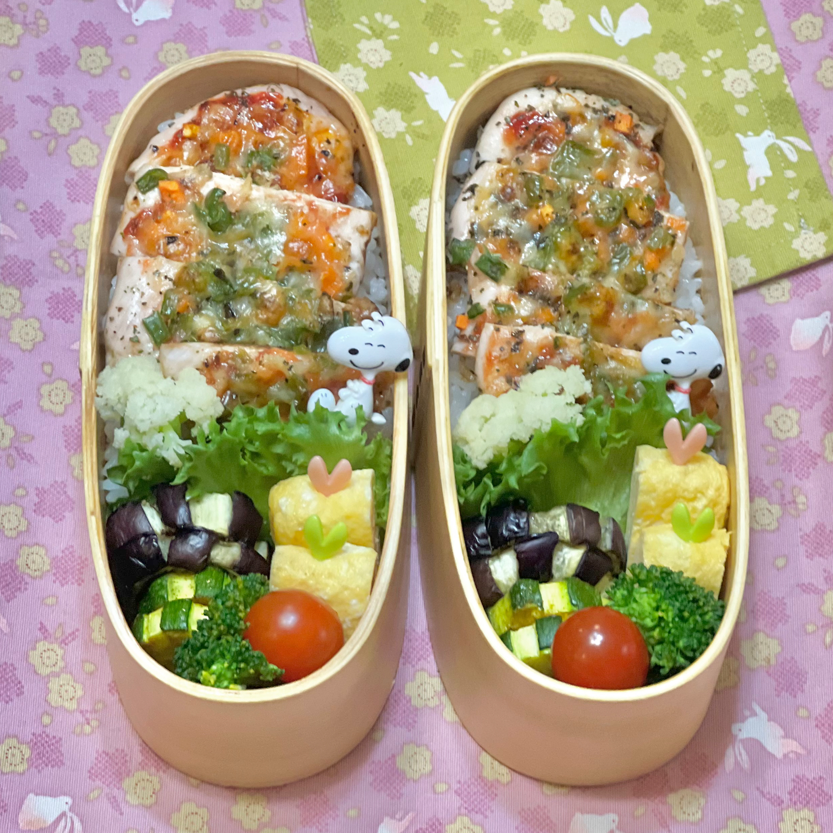 ササミピザ☘️の双子ちゃんお弁当💙❤️ 2/4土