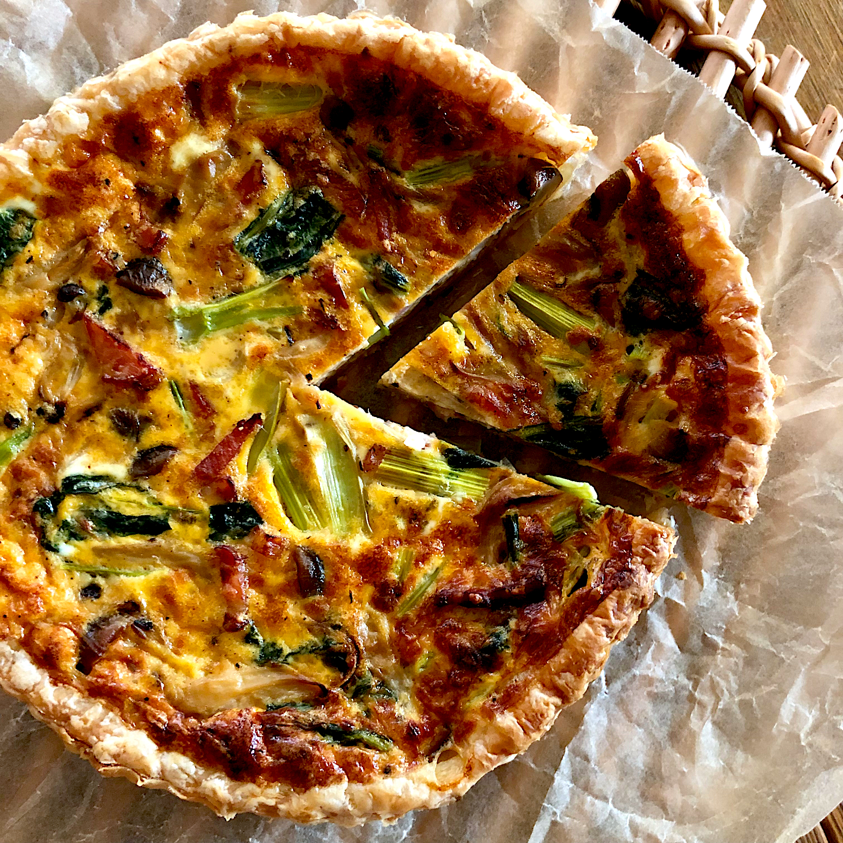 あるもんでキッシュ 🥧🍄🥬🥓