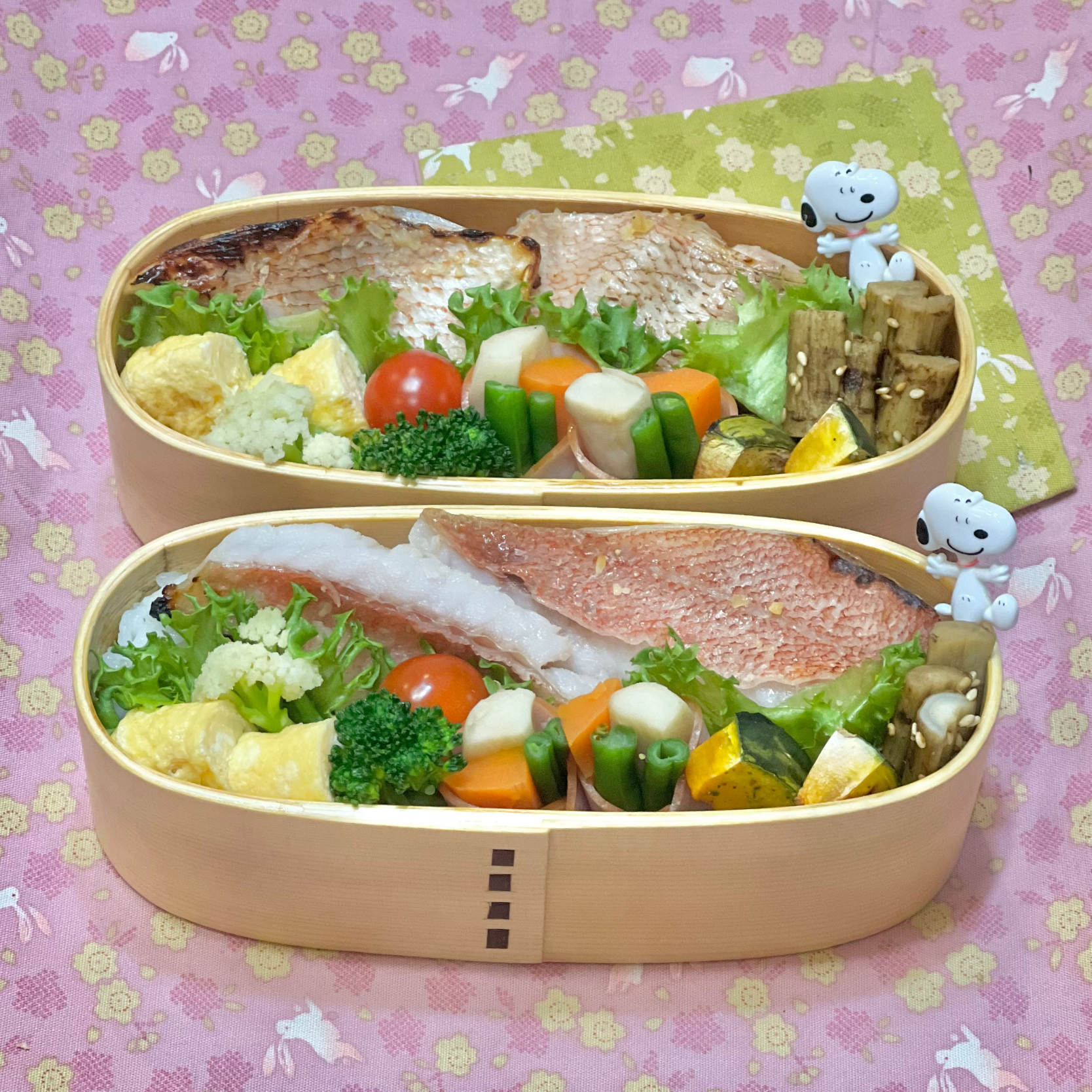 赤魚の西京味噌漬けグリル☘️の双子ちゃんお弁当💙❤️  2/7金