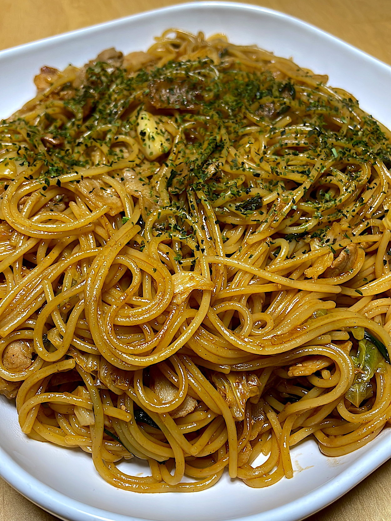 昨日の残り！豚バラキャベツ甘辛炒めをパスタ焼きそばにして見ました⤴️