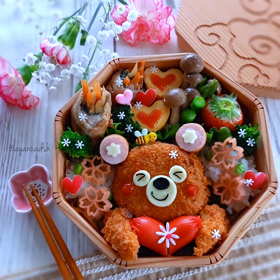 🐻くまさんメンチカツ
ハートをギュッ💗バレンタイン弁当💗