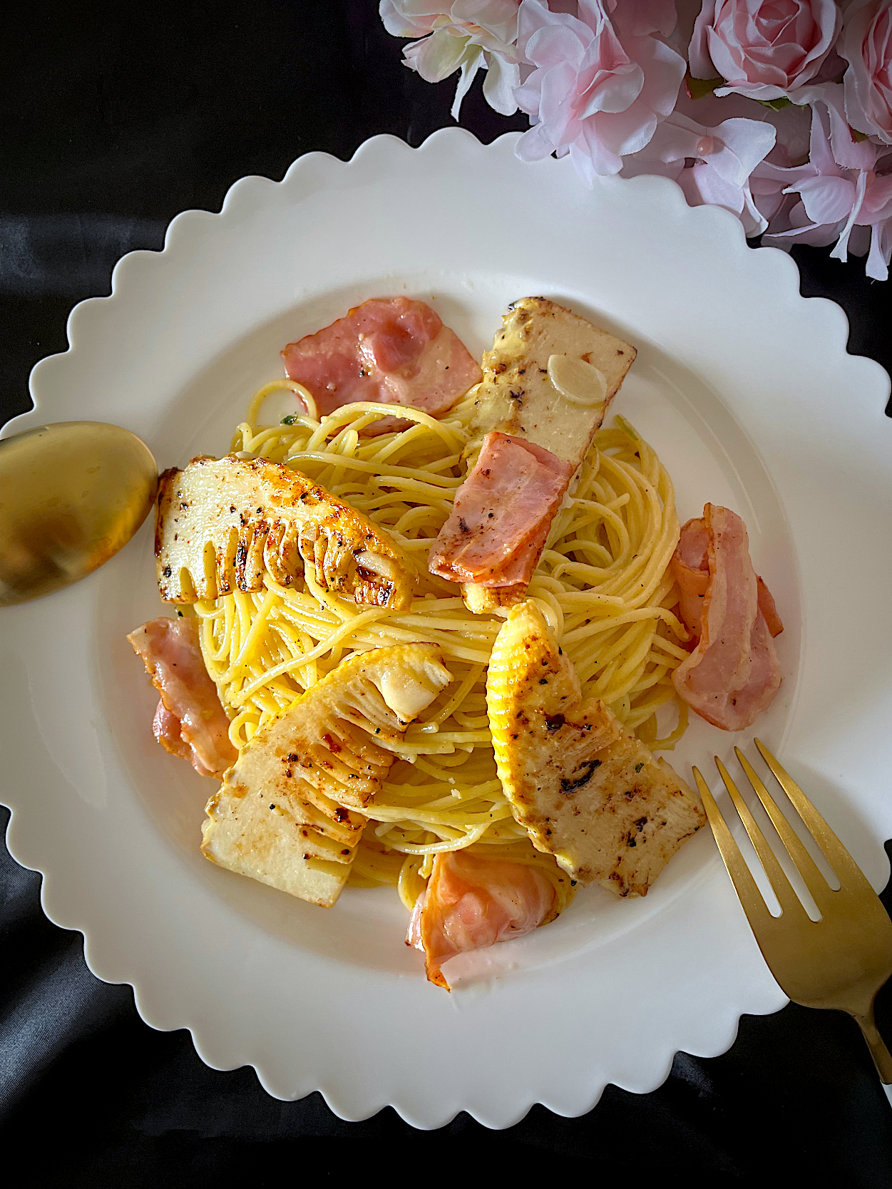 たけのこのパスタペペロンチーノ🧄