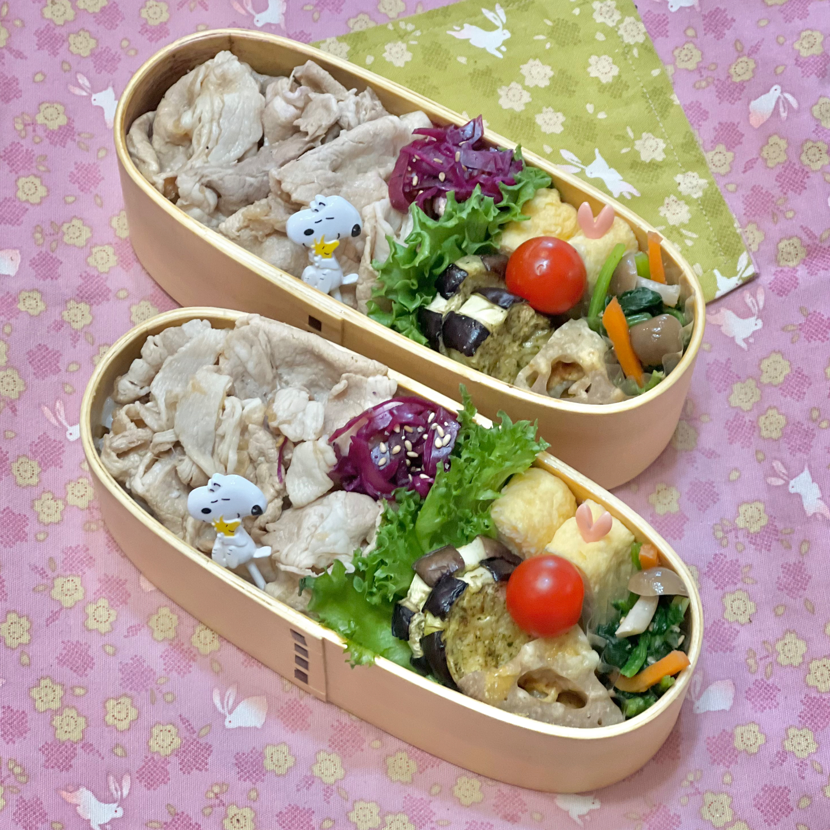 豚しゃぶ☘️の双子ちゃんお弁当💙❤️ 4/17月