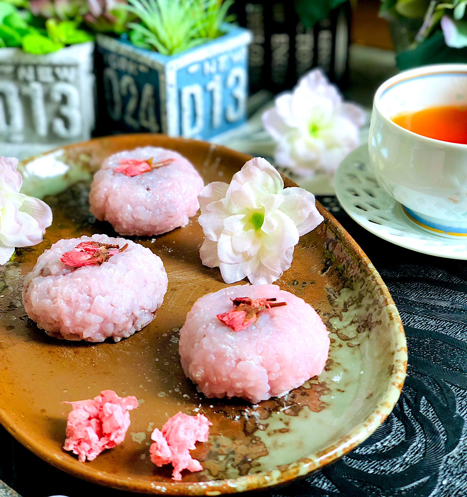 マシュマロで道明寺桜餅風